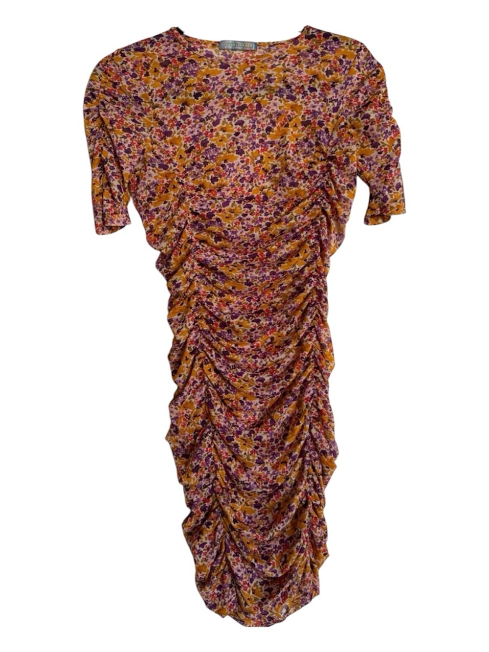 GOOD LUCK GEM Floral Ruched Mini Dress - Small